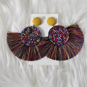 🏆106 Tassel Fan Rhinestone Boho Stud Earrings